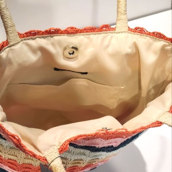 Art Class Multi-Colored Striped Womens Straw Beach Tote Shoulder Bag Purse - Picture 7 of 8
